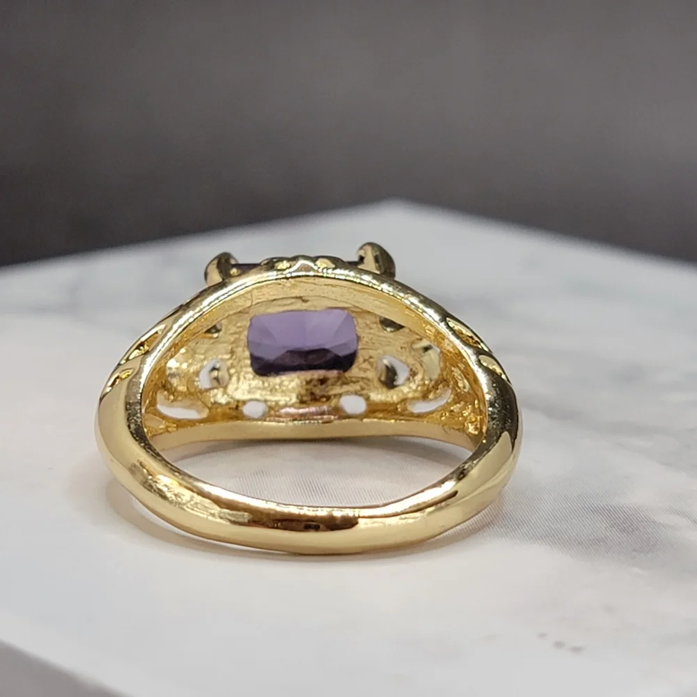 Gold Plated Simulated Amethyst Filigree Ring